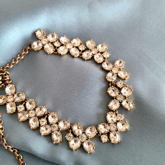 J. Crew clear rhinestones gold tone necklace floral design. - Picture 4 of 7